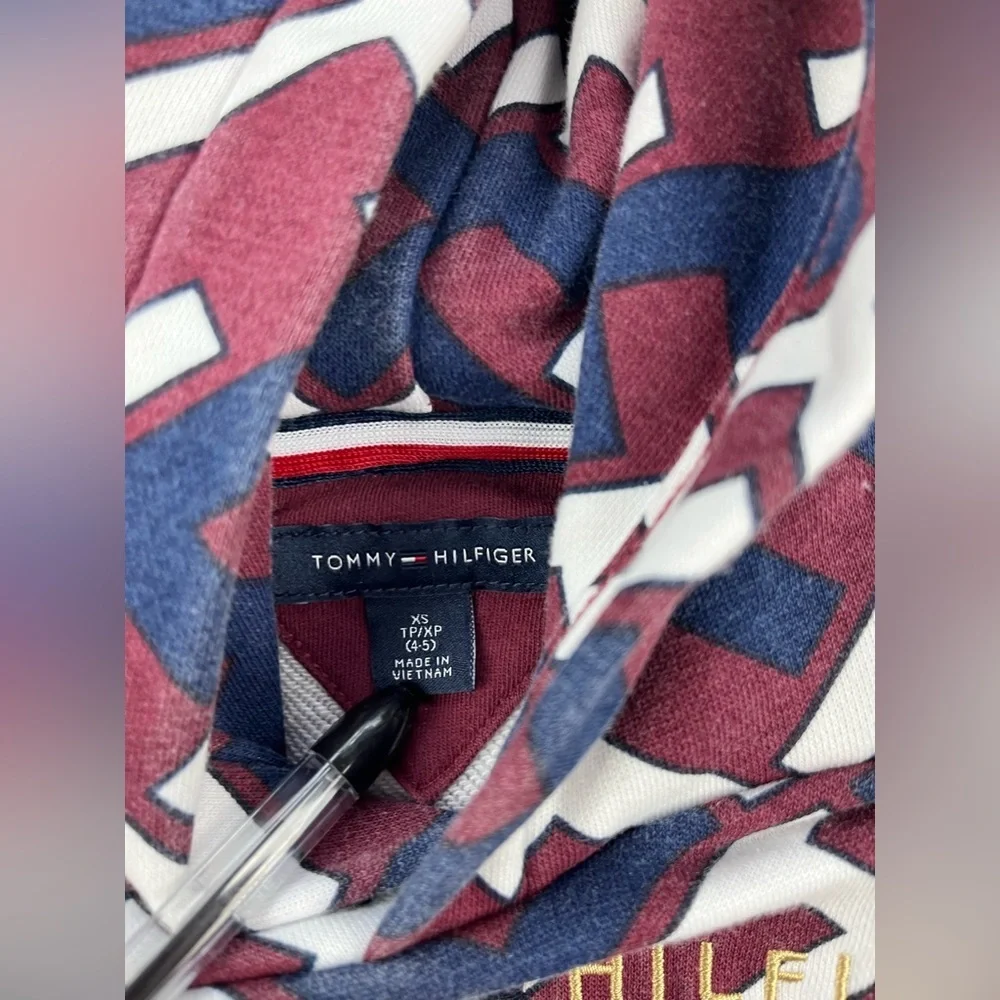 Tommy Hilfiger Kids Boy Multi-Color Monogram Print Hoodie Sweatshirt Size XS 4-5